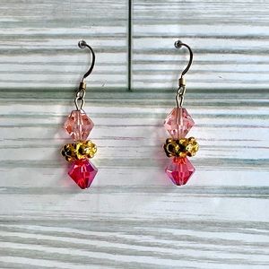 Coral and light pink iridescent pierced earrings
